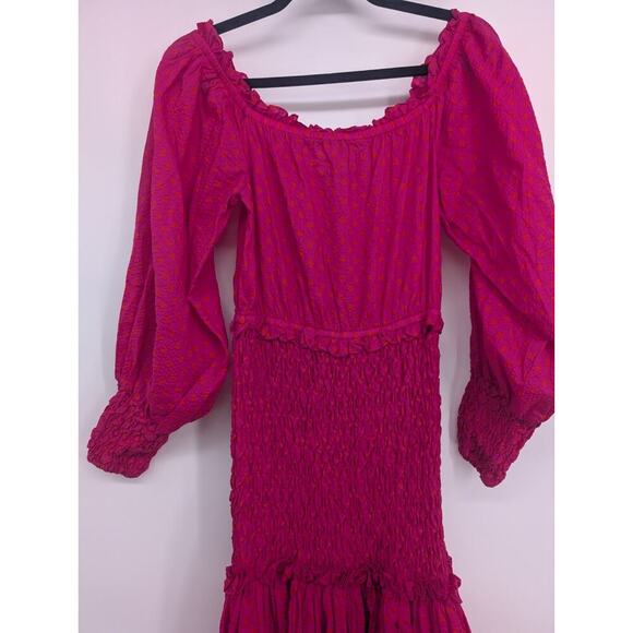 NWOT Alexis Thalssa Off The Shoulder Shirred Maxi Dress Sz M Fuchsia Dot #1H451 - Picture 6 of 12